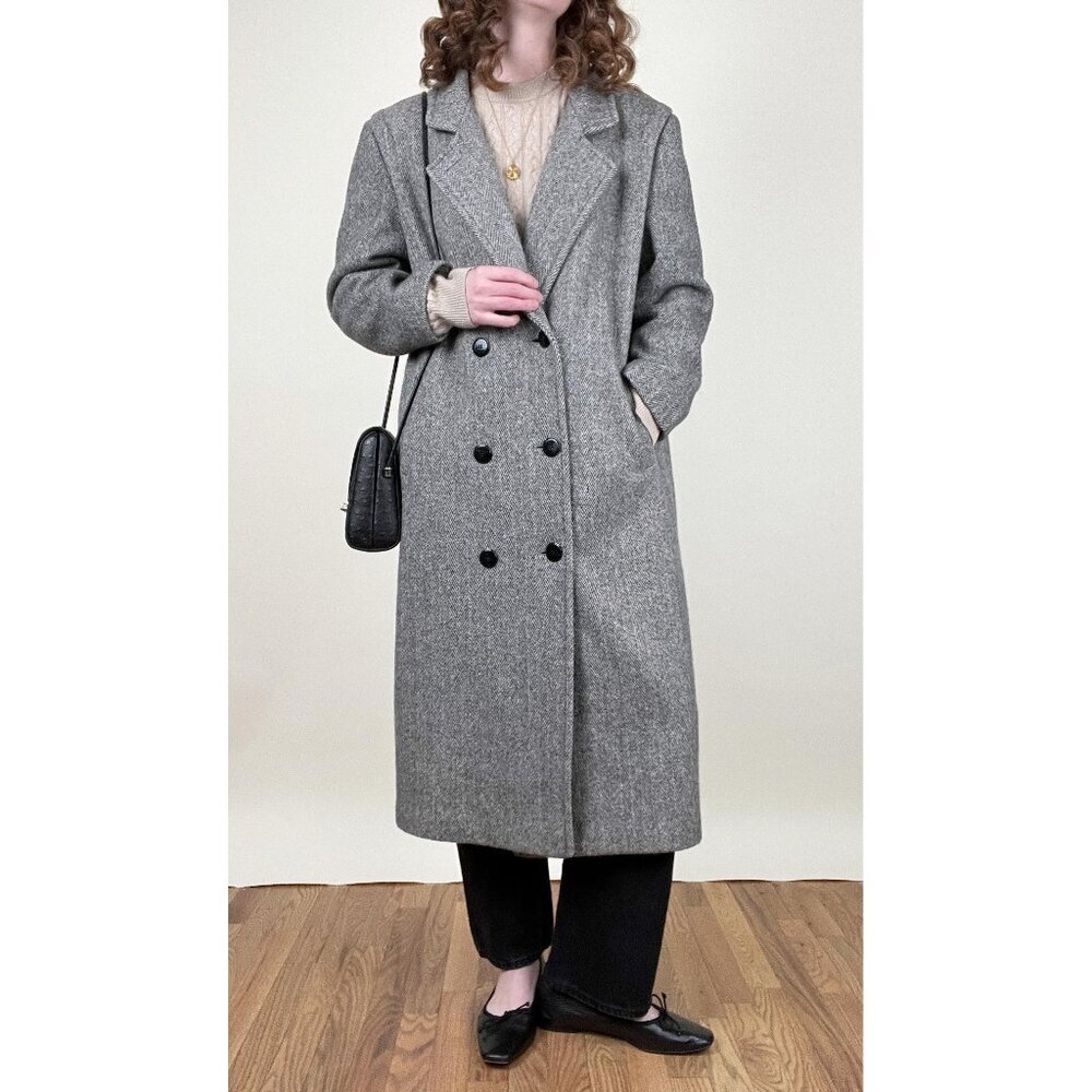 Vintage Long Oversized Wool Peacoat Overcoat Pea Coat Fall Winter Luxury Jacket - Picture 2 of 12